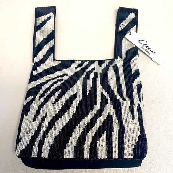Circus SAM EDELMAN Mini handbag beaded pouch sack zebra pearl black white NWT - Picture 1 of 4